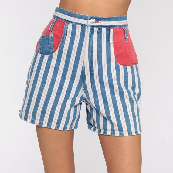 Striped Jean Shorts 90s Red White Blue 