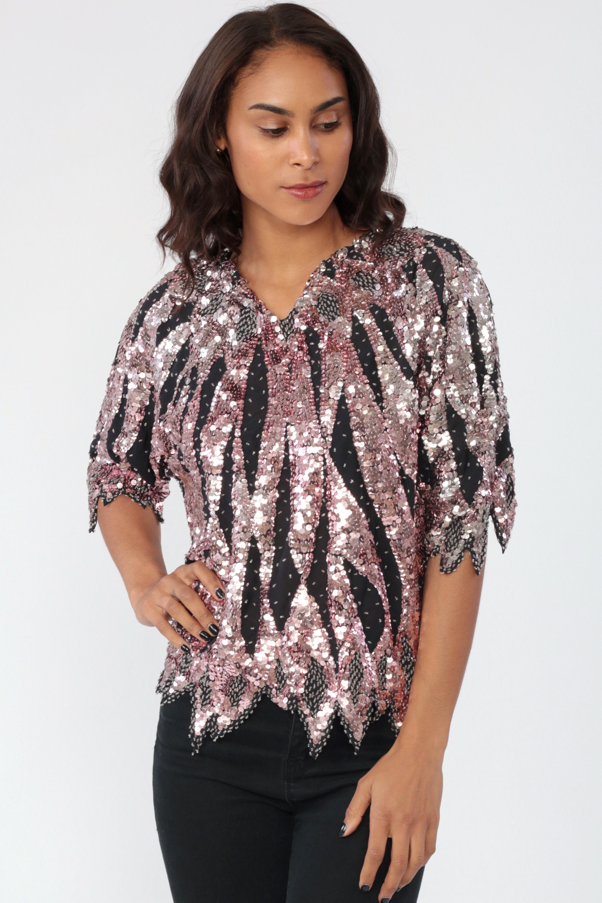 hot pink and black blouse
