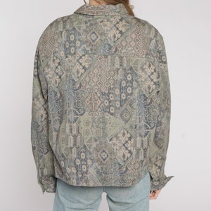 90s Boho Jacket Geometric Jacket Lightweight Button Up Cargo Jacket Bohemian Vintage 1990s Floral Bohemian Jacket Taupe Blue Extra Large xl image 6