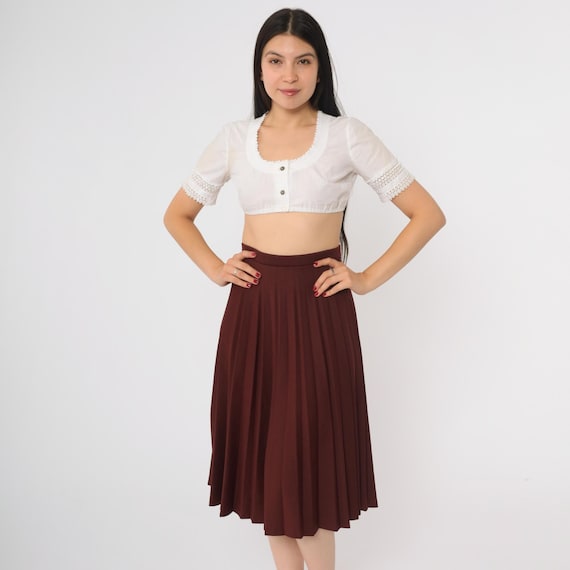 Burgundy Pleated Skirt 70s High Waisted Dark Academia Preppy Schoolgirl University College Campus Fall Autumn Classic Uniform Size 8 M