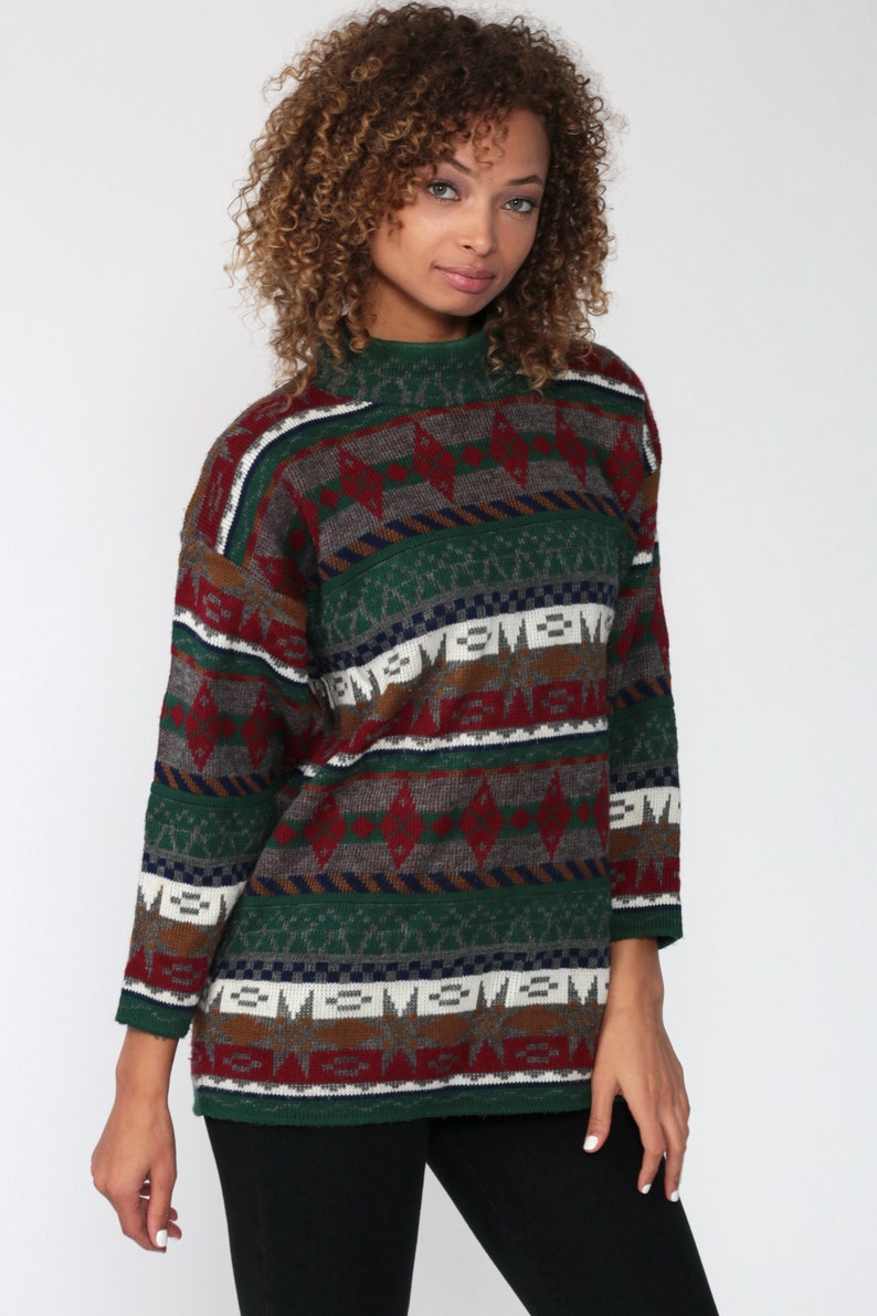 Download 80s GEOMETRIC Sweater Mock Neck Knit Jumper Abstract 1980s ...