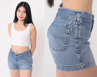 Y2K Jean Shorts Silver Jean Shorts Mid Rise Blue Denim Shorts 00s Vintage Retro Summer Jean Shorts Small 27