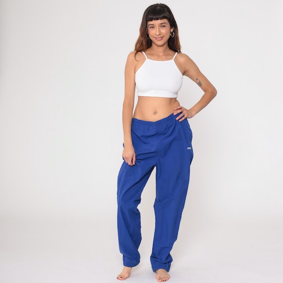 90s Adidas Track Pants Royal Blue Windbreaker Athletic Sweatpants Elastic Waist Tapered Fit Streetwear Gorpcore Vintage Sportswear Large L