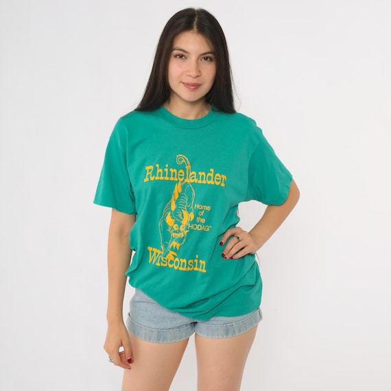 Vintage Rhinelander Wisconsin Shirt 80s Green Hodag Graphic Tee 1980s Mythical Creature T-Shirt Screen Stars USA Single Stitch Medium M