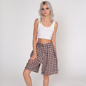 90s Plaid Shorts Pleated Trouser Shorts High Waisted Rise Cuffed