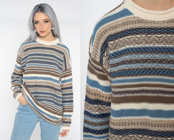 90s Striped Sweater Brown Blue Sweater 