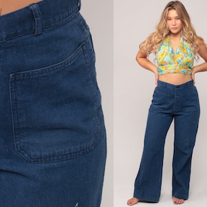 Bell Bottoms Jeans High Waisted 70s WIDE LEG Denim Pants Boho Hippie Sailor 1970s Vintage Bohemian Blue Jean Flared medium 10