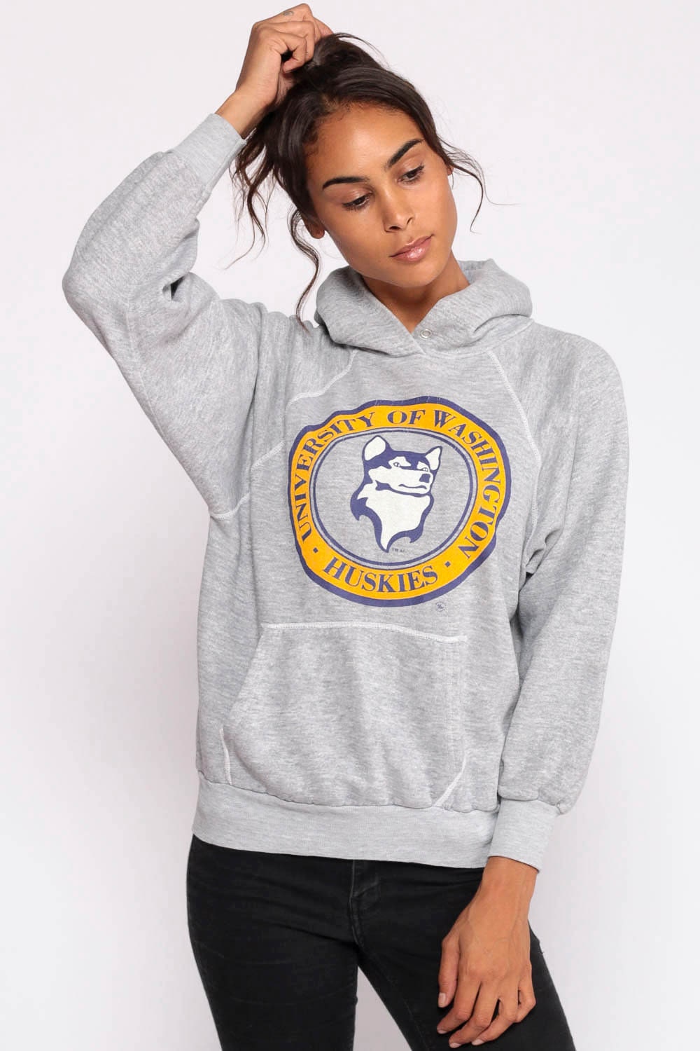 Washington Huskies Sweatshirt University Shirt 80s Hooded Retro Grey ...