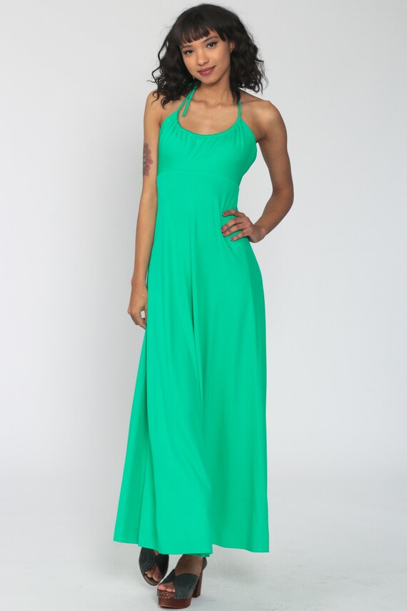 Wide Leg Jumpsuit Dress Brightt Green Hippie Pant… - image 2