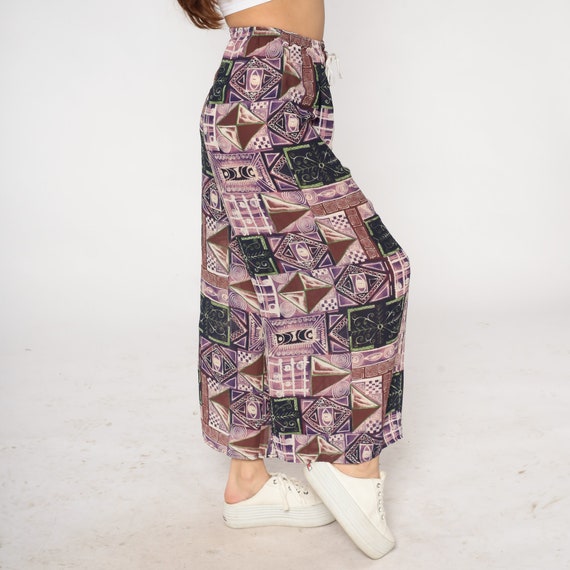 90s Patchwork Pants Boho Abstract Print Wide Leg … - image 5