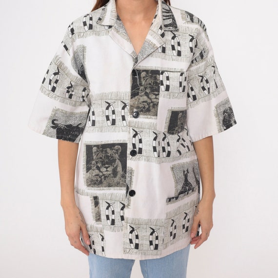 80s Safari Shirt African Buffalo Lion Giraffe Blo… - image 6