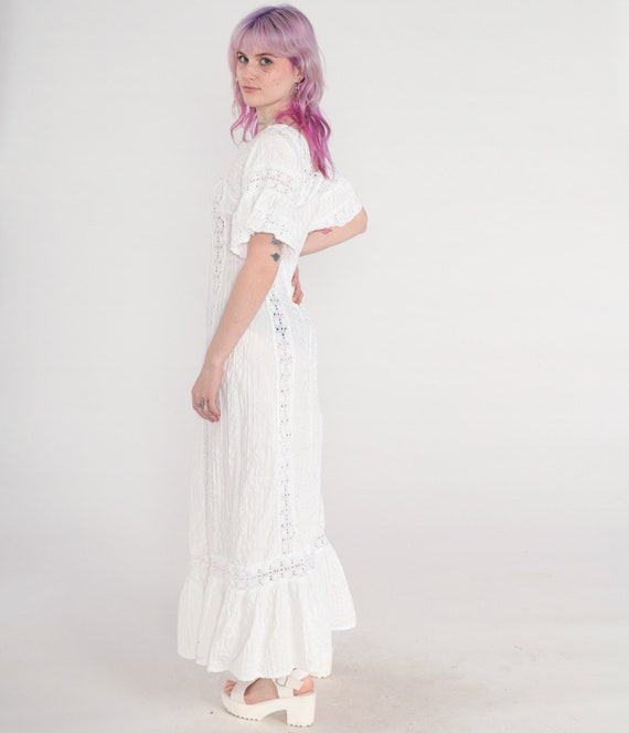 70s Mexican Dress White Mexican Wedding Crochet L… - image 4