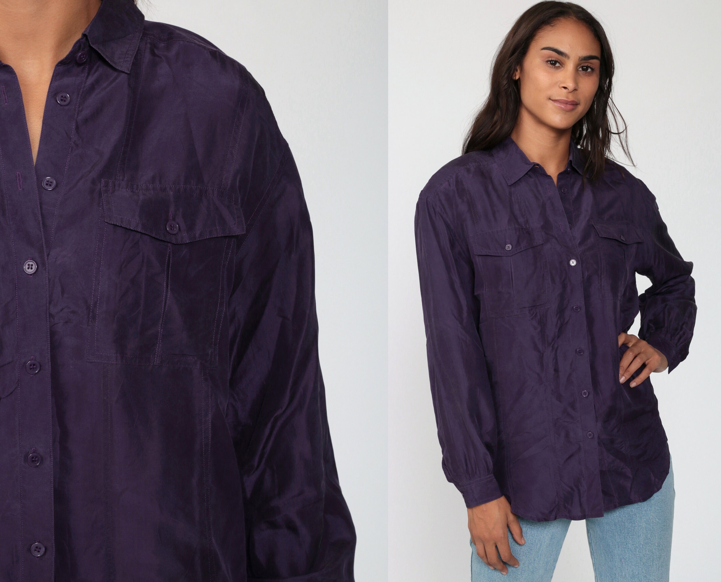 Silk Shirt Button Up Shirt 90s Purple 