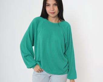 Jaren 80 sweater groene sweater met ronde hals raglanmouwen effen shirt met lange mouwen Slouchy jaren 80 vintage sweater Normcore medium groot