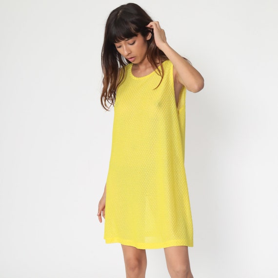 Sheer Yellow Dress Mini Dress Sheath Dress 90s  S… - image 2