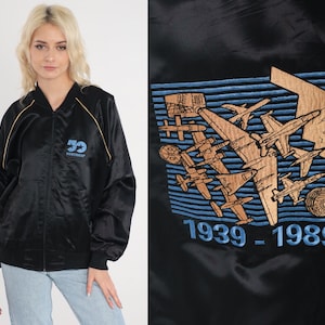 Northrop Grumman Jacket 80s Black Satin Bomber Aviation Military