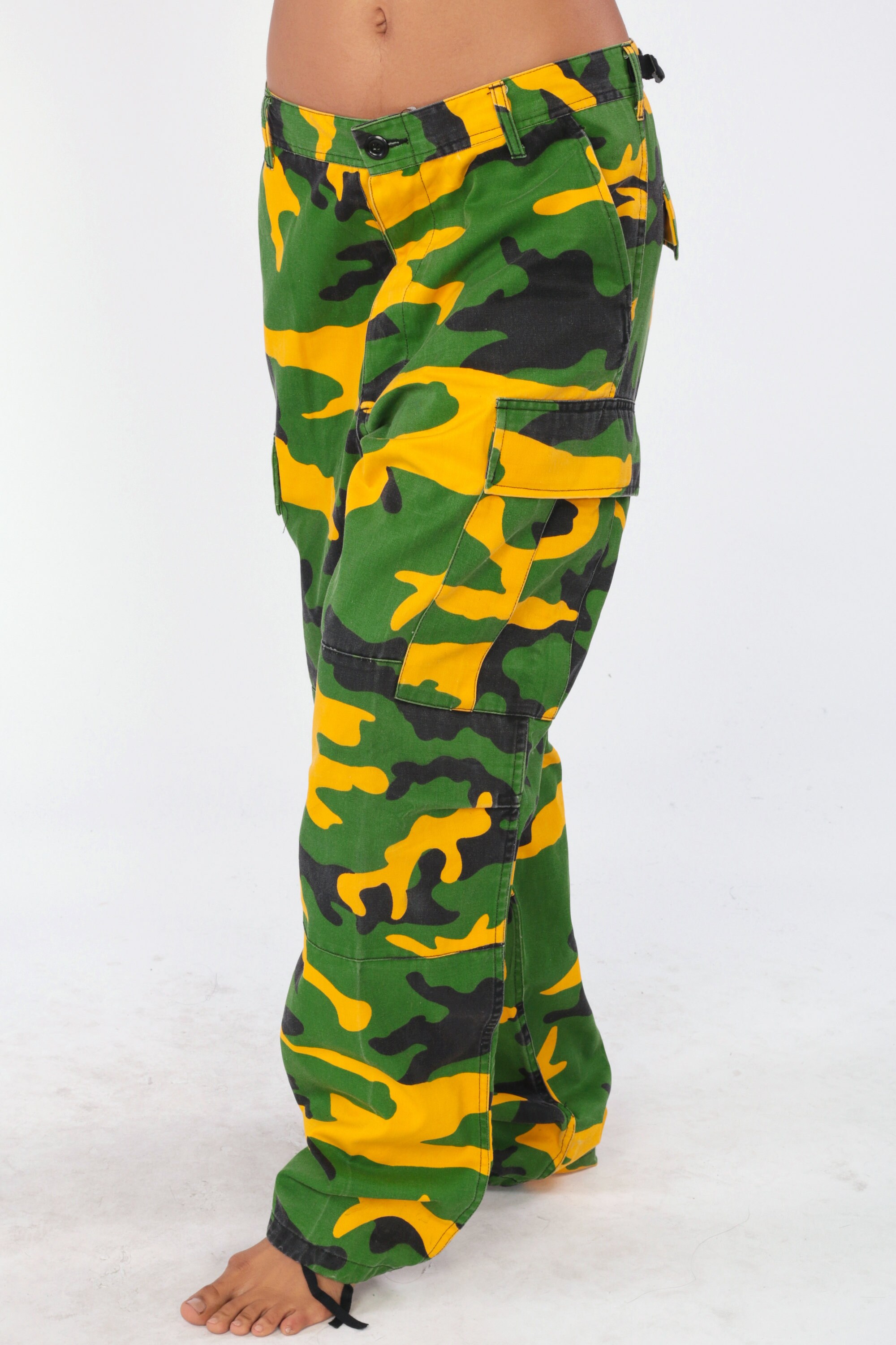 Camo Army Pants Green Yellow CARGO Pants Military Combat Pants Goth Olive Green Camouflage 90s