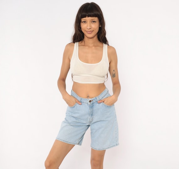 90s Levis 950 Denim Shorts Light Wash Blue Jean Relaxed Fit High Rise Cotton Faded Five Pocket Mom Vintage Jorts Summer Womens Medium M