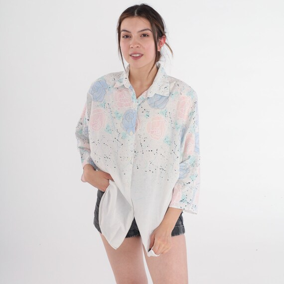 Glitter Floral Blouse 80s 90s White Button Up Shi… - image 2