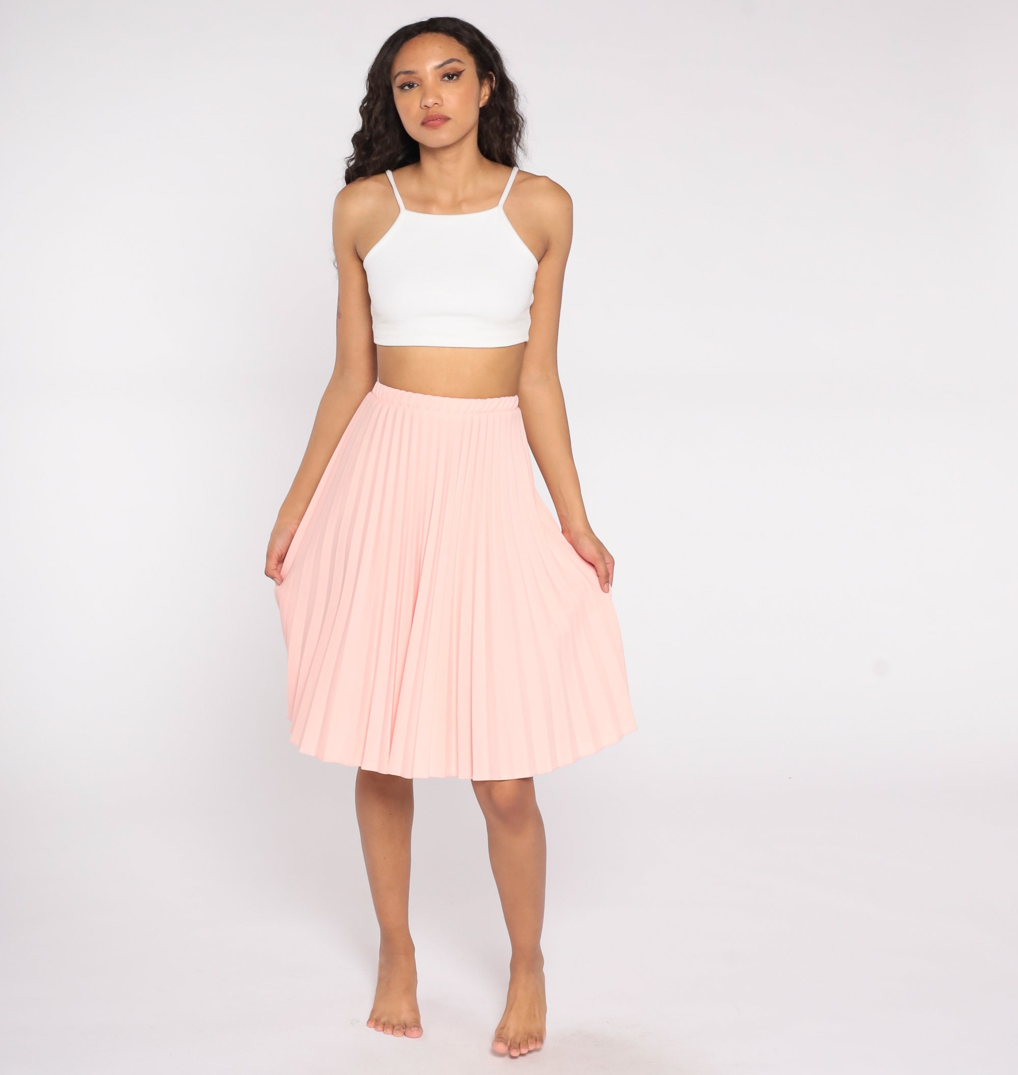 Baby Pink Pleated Skirt 70s Midi High Waist Skirt School Girl Lolita ...