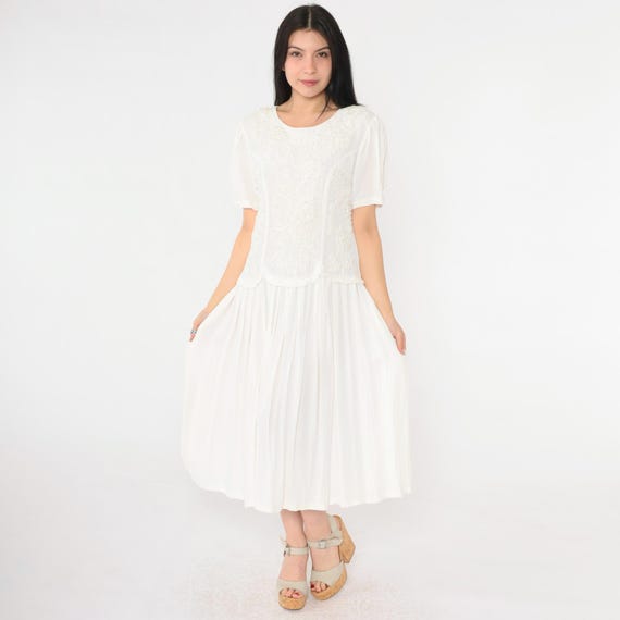 white beaded midi dress Lara 51076 Gloria Long Sleeve Beaded Midi Dress Ivory / 2