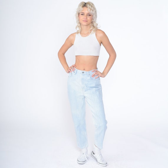 Light Wash Jeans 90s Sasson Ankle Jeans High Waisted Rise Slim Tapered Leg Blue Denim Pants Retro Cropped Mom Jeans Vintage 1990s Small S 28