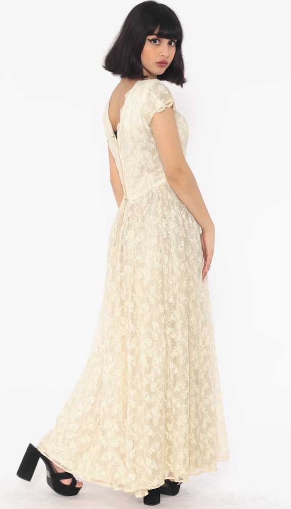 Long Lace Dress 60s Wedding Dress Cream Lace 70s … - image 4