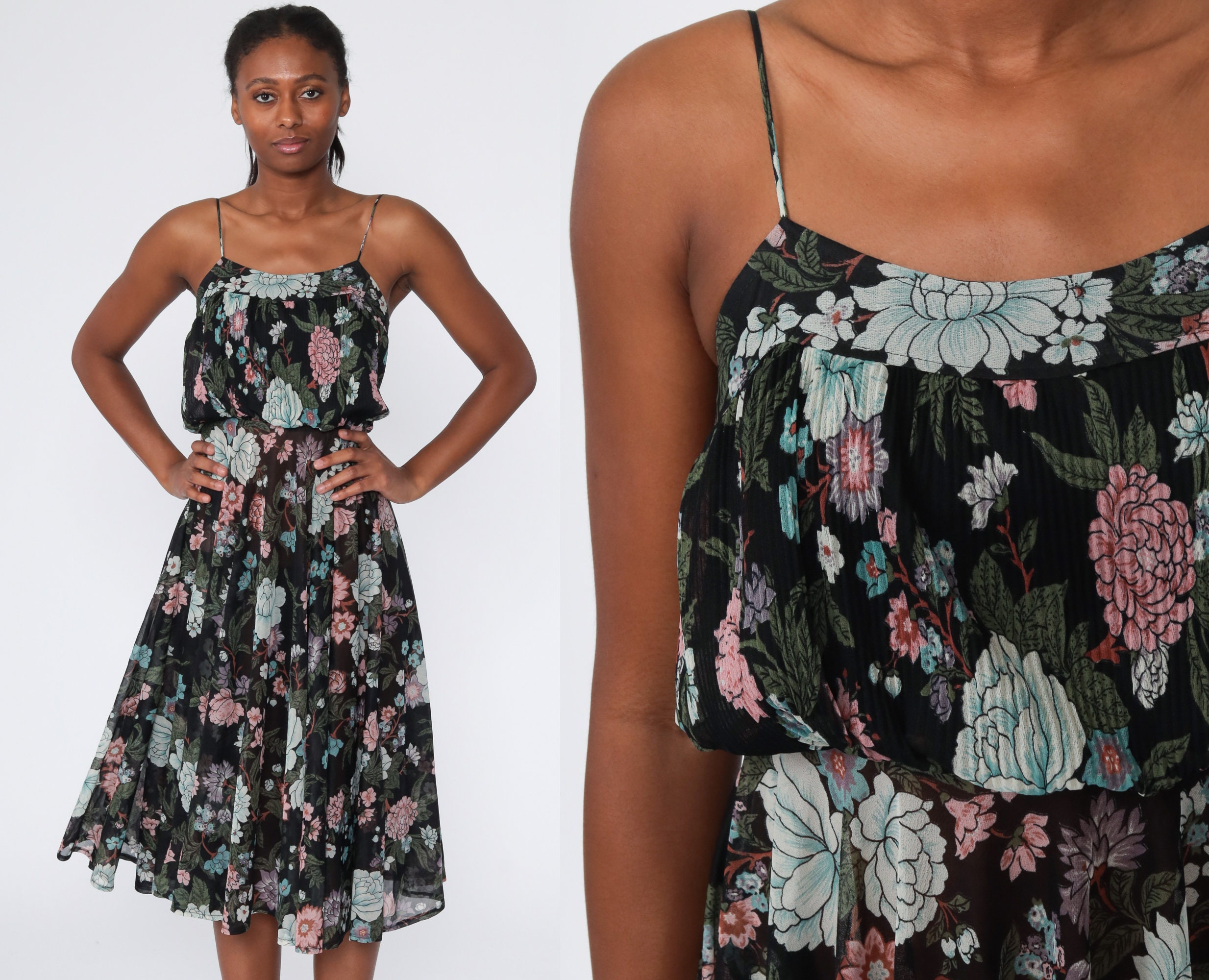 Black Floral Dress 70s Young Edwardian 