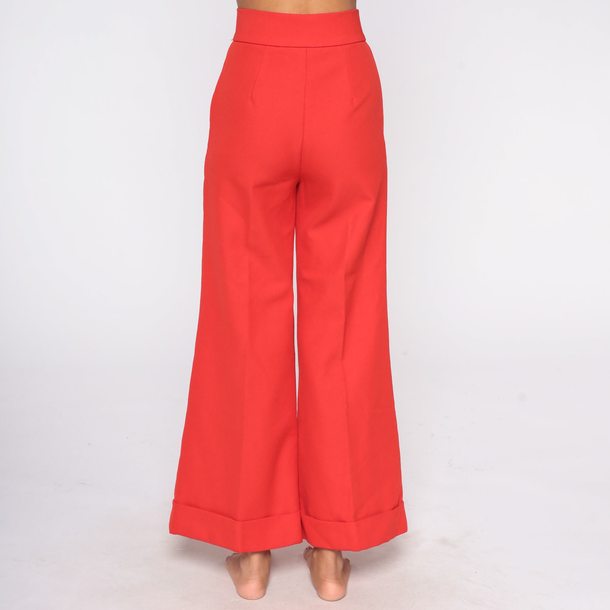 Red Bell Bottoms 70s Flare Pants Boho Hippie Bellbottom High Waisted ...