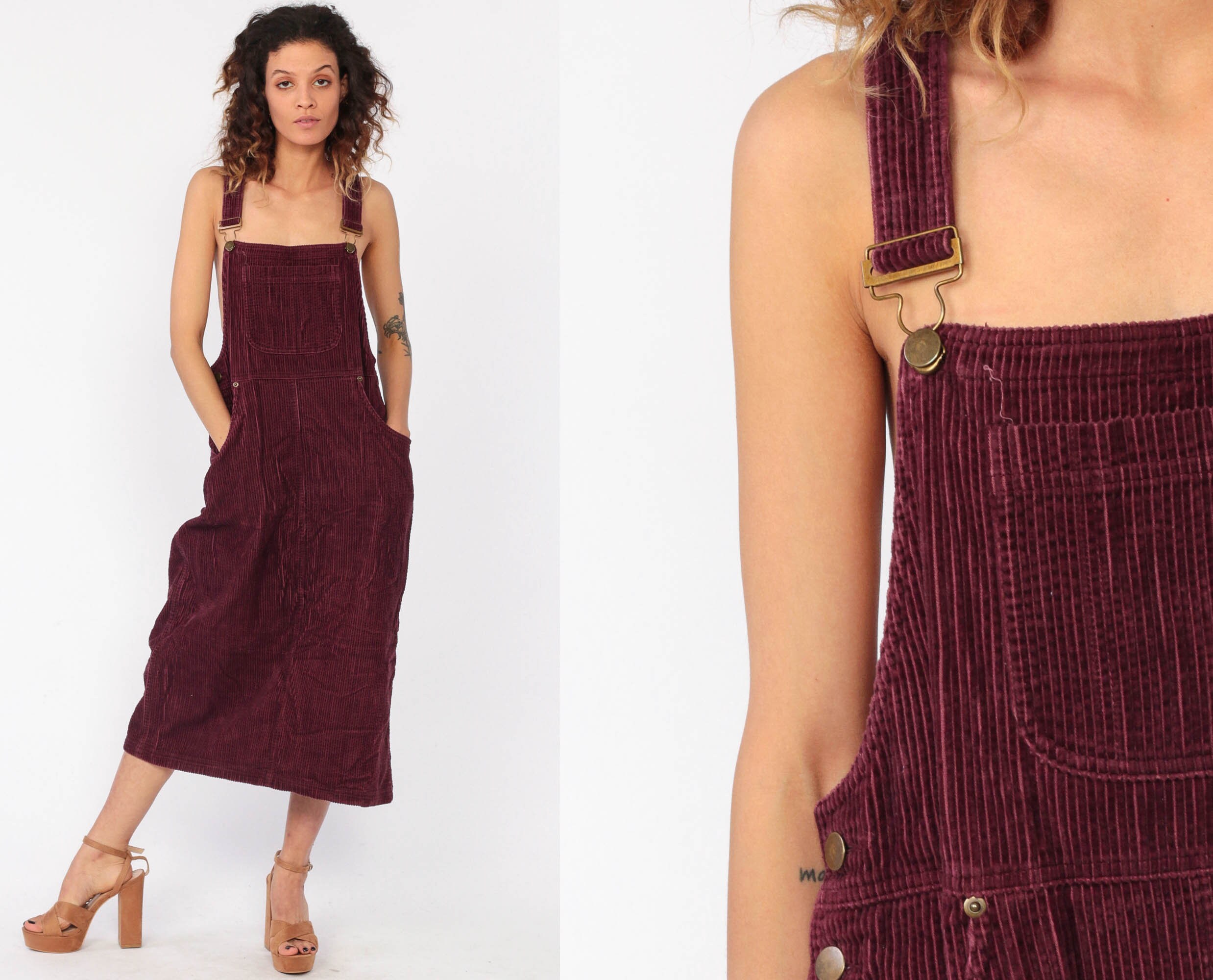 burgundy corduroy overall dress