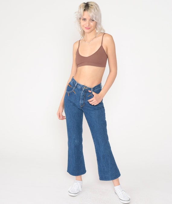 Vintage 80s Flared Jeans Blue Carrera Jeans Mid Rise Waist Cropped Ankle Jeans Retro Denim Western Rodeo 1980s 2xs xxs Size 23