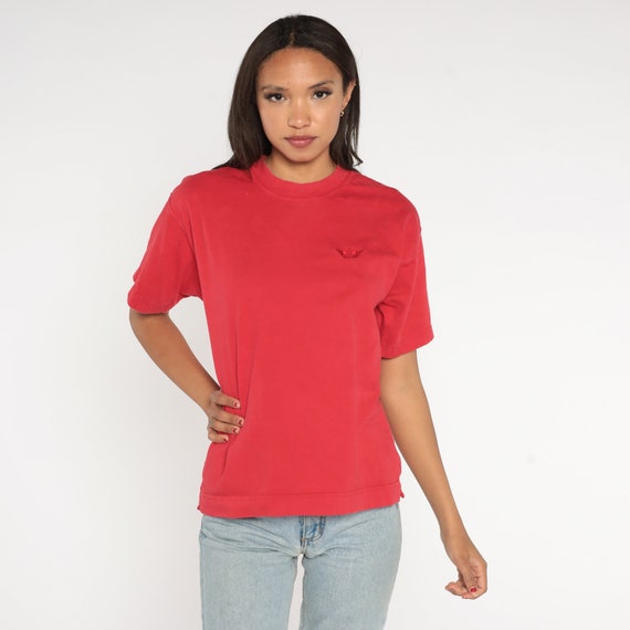 Red Dockers T-Shirt 90s Embroidered Anchor Shirt Logo Tee Plain Basic Solid Color TShirt Minimalist Streetwear Vintage 1990s Cotton Large L