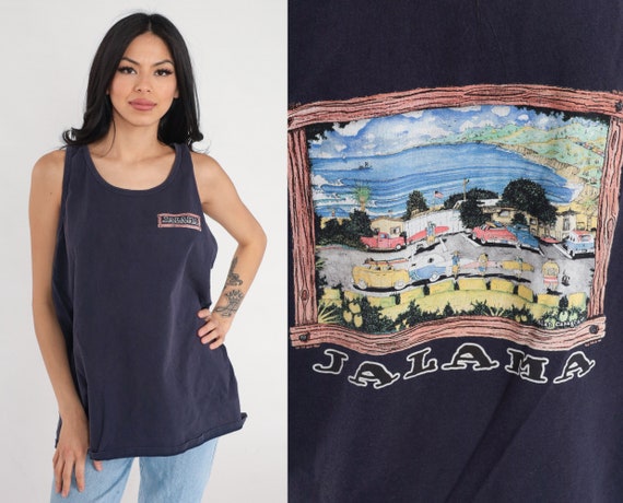 Jalama Tank Top 90s Santa Barbara T-Shirt Surfing Beach Surfer Graphic Tee Surf TShirt Retro Navy Blue Vintage 1990s Coastal Classics XL