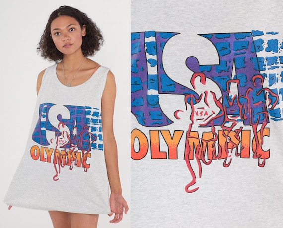 USA Olympic Shirt 90s Olympics Tank Top Sports Runner Track and Field Graphic Tee Retro Olympic Games Single Stitch Vintage 1990s Mens XL