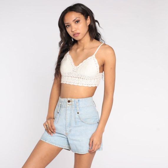 90s Denim Shorts Light Wash Jean Shorts Retro Light Blue High Waisted Short Shorts Festival Boho Pinup Shorts Vintage 1990s Extra Small XS