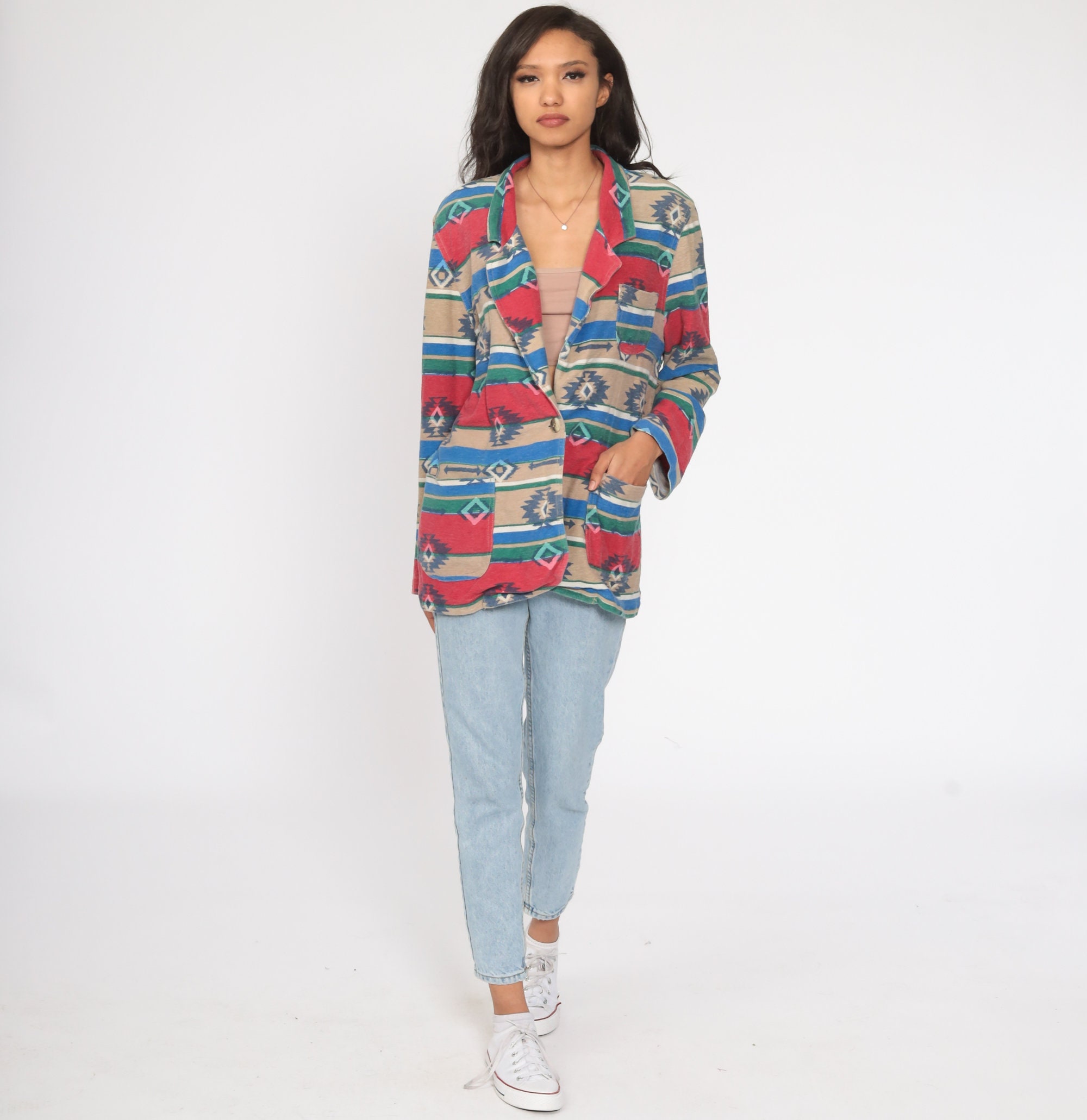 red and blue button up