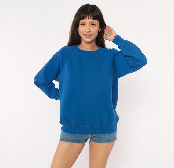 Cobalt Pannill Sweatshirt 80s Raglan Sleeve Crewneck Pullover Royal Blue Crew Neck Sweater Plain Blank Unisex Vintage Casual  Large L
