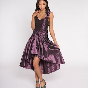 Purple Taffeta Dress 90s Party Dress High Low Full Skirt Prom Dress Retro Bow Halter V Neck Cocktail Formal Vintage 1990s Extra Small XS image 2