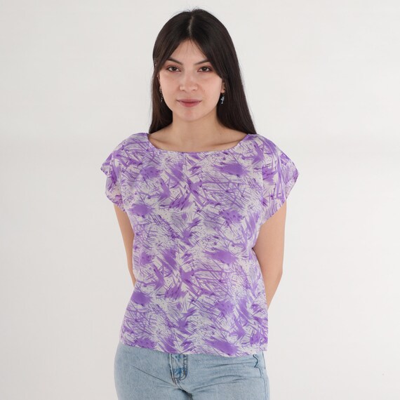Abstract Print Top 70s Psychedelic Shirt Purple C… - image 2