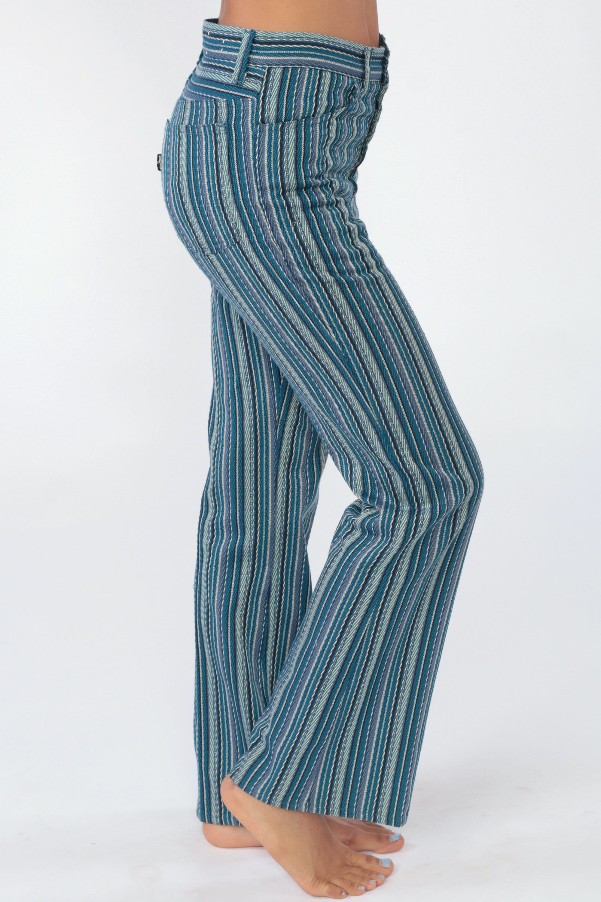 Levi Bell Bottom Pants 70s Striped Levis Trousers BUTTON FLY Hippie High Waisted Boho Festival