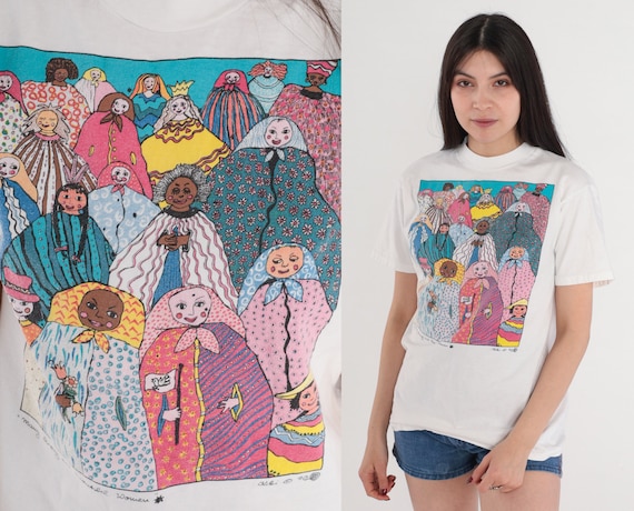 Kiki Suarez T-Shirt 90s Many Strong and Beautiful Women Shirt Feminist Art Graphic Tee Single Stitch TShirt White Vintage 1990s Small Medium