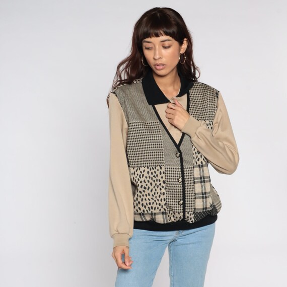 80s Patchwork Sweatshirt Attached Vest Checkered … - image 3