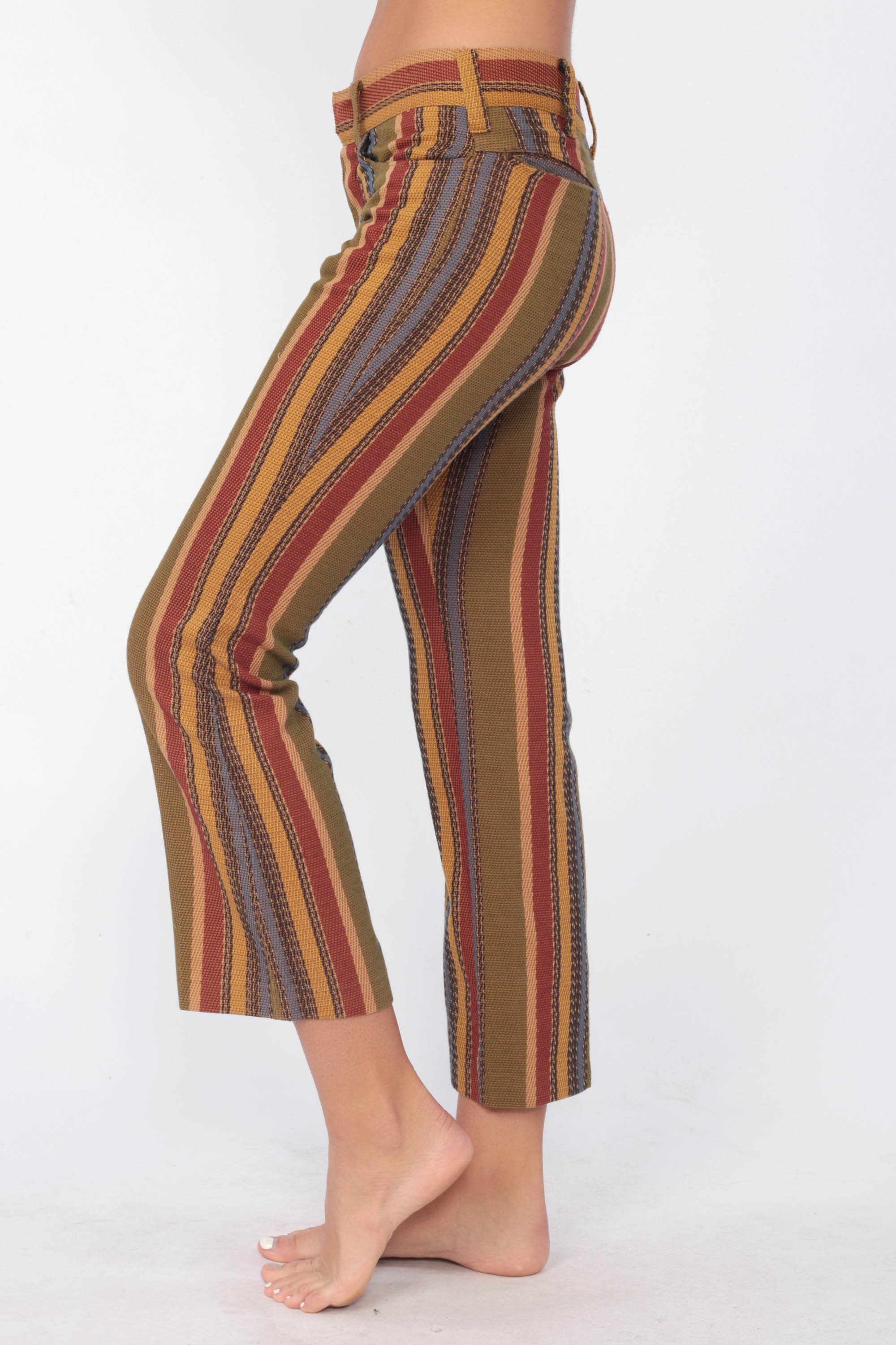 Bell Bottoms Pants 70s Boho Striped Cropped Hippie Low Rise Hiphugger Bellbottom 1970s Vintage