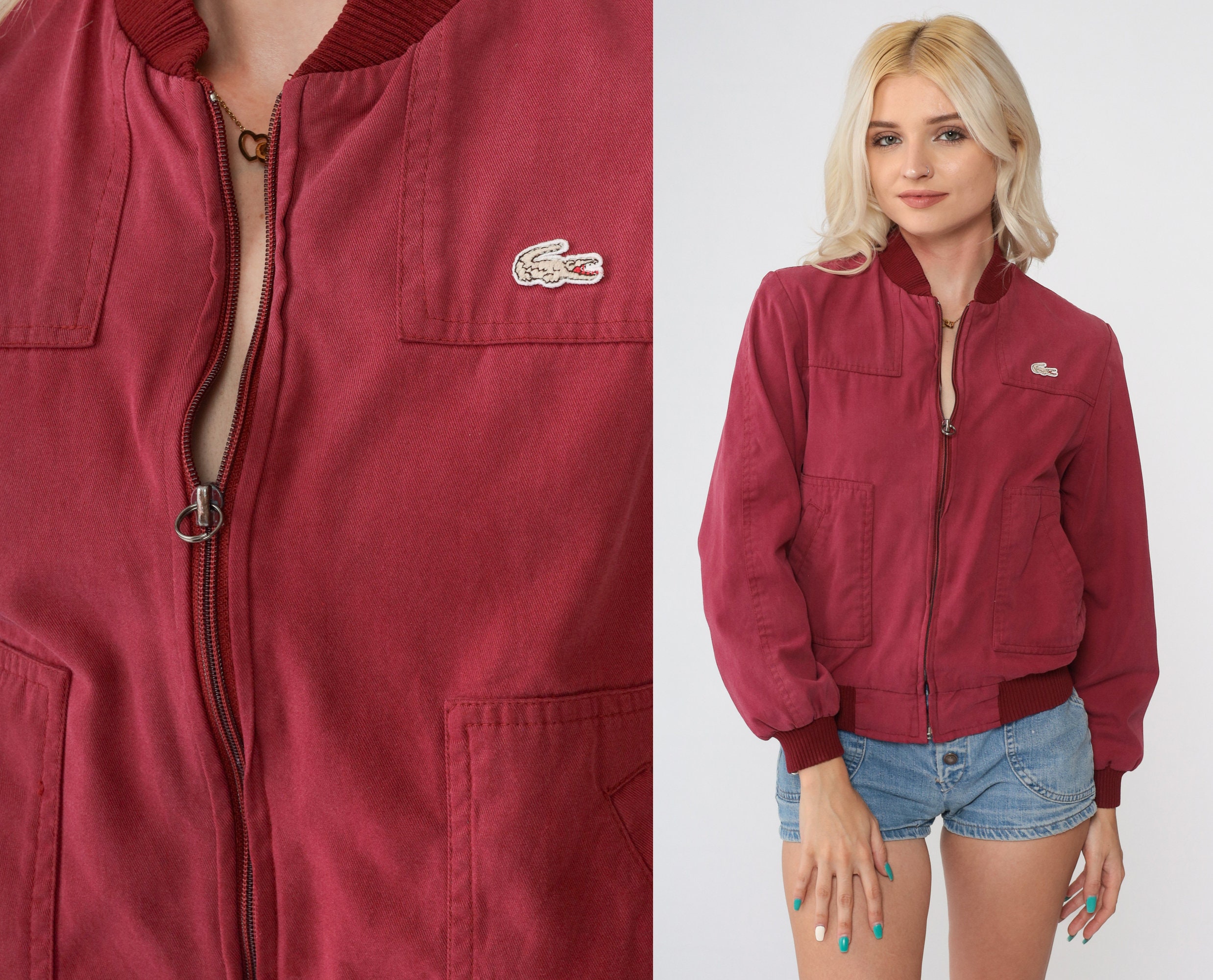 Burgundy Lacoste Jacket 80s Bomber Jacket Windbreaker Izod