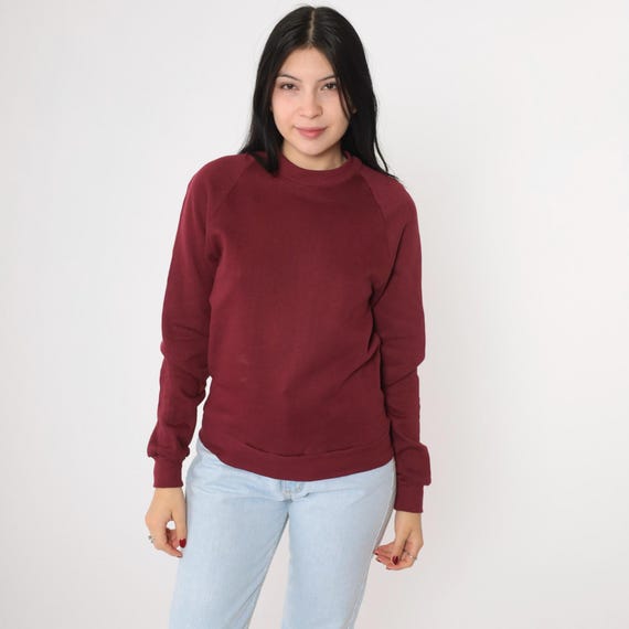 90s Burgundy Crewneck Sweatshirt Raglan Sleeve Plain Long Sleeve Slouchy 1990s Vintage Jerzees Youth Large/Women's xs