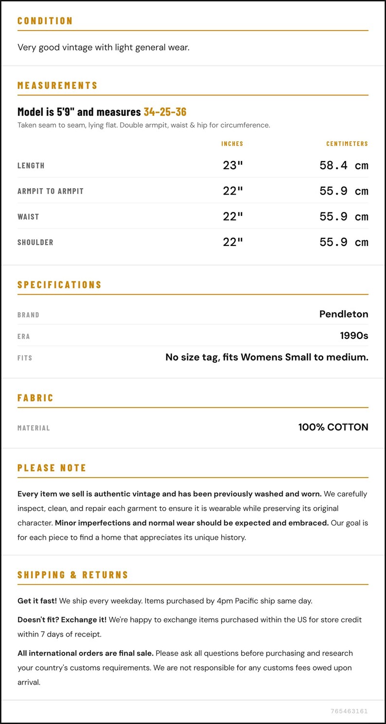May include: A vintage Pendleton garment from the 1990s made of 100% cotton. The item has a length of 23 inches, an armpit to armpit measurement of 22 inches, a waist of 22 inches, and a shoulder width of 22 inches. It shows light general wear.
