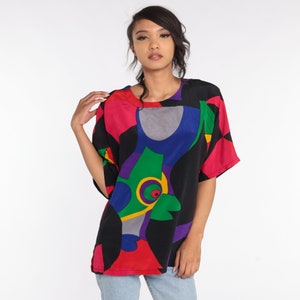 Abstract Bird Shirt Tropical Tshirt Summer Top Graphic Tee Vintage Retro T Shirt 90s Bright Blouse Small Medium image 2