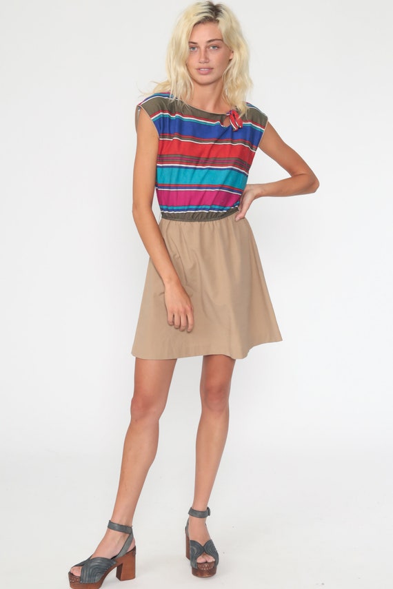 Striped Mini Dress 70s Keyhole Dress 1970s Boho K… - image 2
