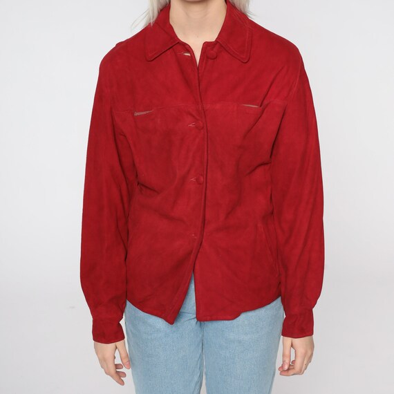 Red Suede Jacket LEATHER Jacket 80s Suede Shirt J… - image 9