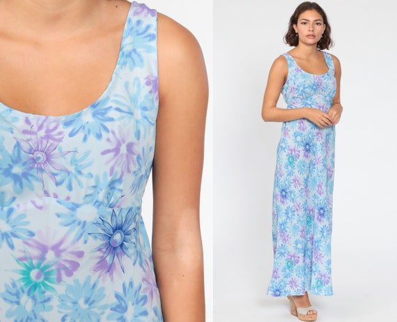 Baby Blue Floral Dress Maxi Dress 90s Floral Dress Boho Empire